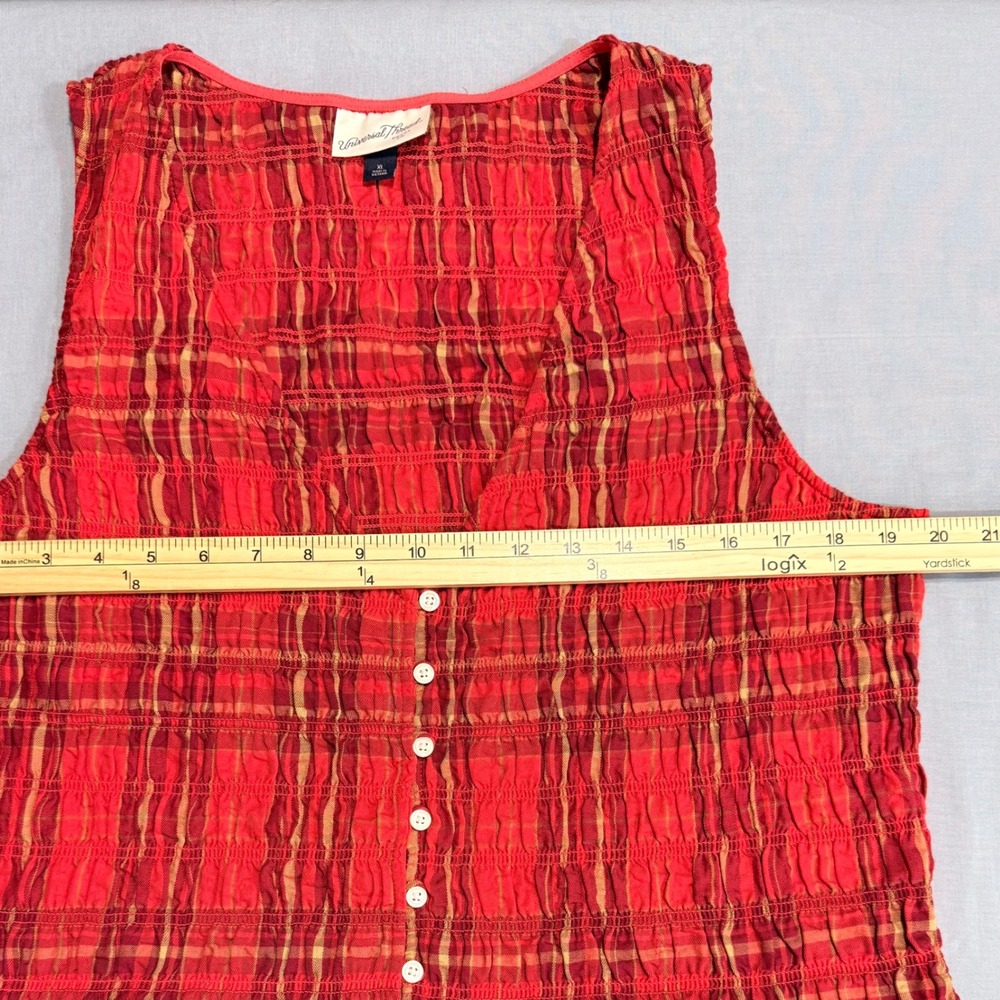 Universal Thread Smocked Tank Top Womens XL Red Orange Plaid V-Neck Boho Summer - Picture 5 of 7